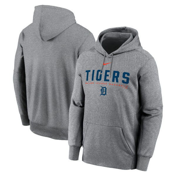 Men's Nike Heather Charcoal Detroit Tigers Therma Fleece Pullover Hoodie - Image 5