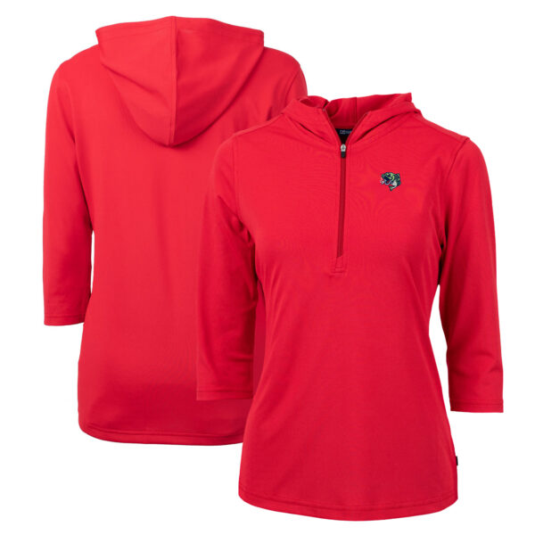 Women's Cutter & Buck  Red Gwinnett Stripers Virtue Eco Pique Recycled 3/4-Sleeve Half-Zip Pullover Hoodie - Image 2