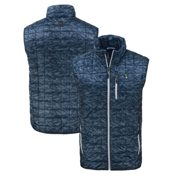 Men's Cutter & Buck Navy Gwinnett Stripers Rainier PrimaLoft Eco Insulated Full-Zip Printed Puffer Vest - Image 5
