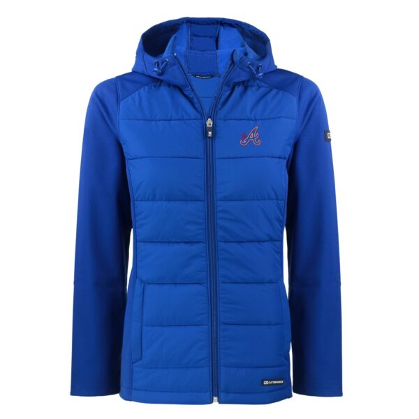Women's Cutter & Buck Blue Atlanta Braves City Connect Evoke Hybrid Eco Softshell Recycled Full-Zip Hooded Jacket - Image 6