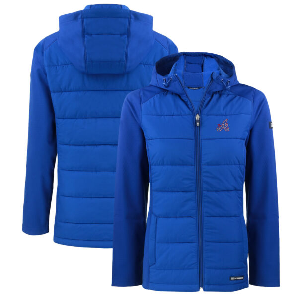 Women's Cutter & Buck Blue Atlanta Braves City Connect Evoke Hybrid Eco Softshell Recycled Full-Zip Hooded Jacket