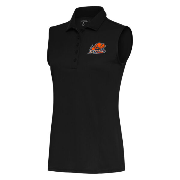 Women's Antigua Black Bucknell Bison Tribute Sleeveless Polo