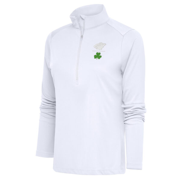 Women's Antigua  White Minnesota Wild Shamrock Tribute Half-Zip Pullover Top