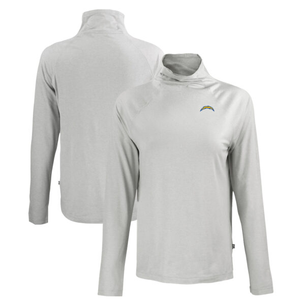Women's Cutter & Buck Gray Los Angeles Chargers Coastline Epic Comfort Eco Recycled Funnel Neck Raglan Pullover Sweatshirt - Image 5