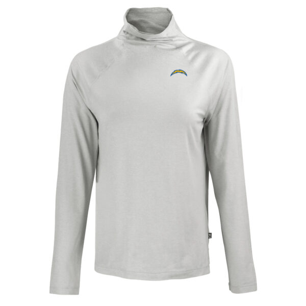 Women's Cutter & Buck Gray Los Angeles Chargers Coastline Epic Comfort Eco Recycled Funnel Neck Raglan Pullover Sweatshirt - Image 6