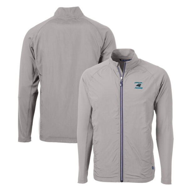 Men's Cutter & Buck Gray Carolina Panthers Adapt Eco Knit Hybrid Recycled Raglan Full-Zip Jacket - Image 2