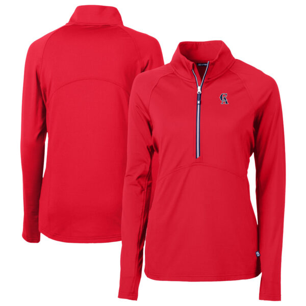 Women's Cutter & Buck Red California Angels Cooperstown Collection DryTec Adapt Eco Knit Stretch Recycled Raglan Half-Zip Top - Image 5