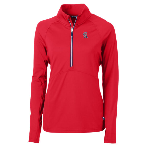 Women's Cutter & Buck Red California Angels Cooperstown Collection DryTec Adapt Eco Knit Stretch Recycled Raglan Half-Zip Top - Image 6