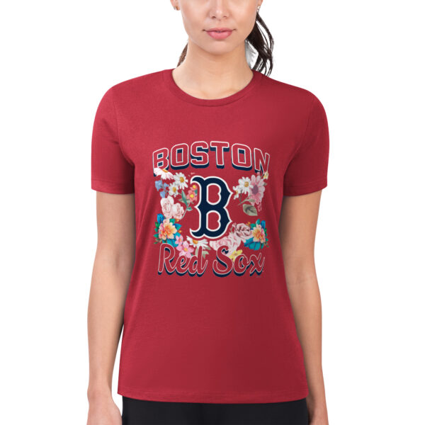 Women's G-III 4Her by Carl Banks Red Boston Red Sox Flowers Graphic Fitted T-Shirt - Image 4