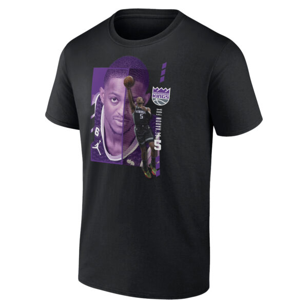 Men's De'Aaron Fox Black Sacramento Kings Player Name & Number Jump Pass T-shirt - Image 9