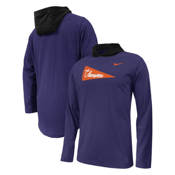 Youth Nike Purple Clemson Tigers Sideline Performance Long Sleeve Hoodie T-Shirt - Image 5