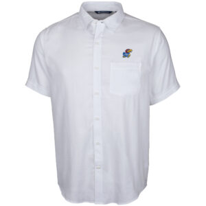 Men's Cutter & Buck White Kansas Jayhawks Windward Twill Button-Up Short Sleeve Shirt