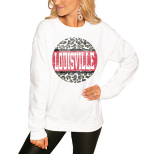 Women's White Louisville Cardinals Scoop & Score Pullover Sweatshirt