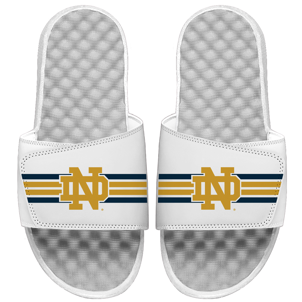 Men's ISlide White Notre Dame Fighting Irish Varsity Stripes Slide Sandals