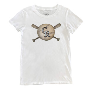 Women's Tiny Turnip White Colorado Rockies Baseball Crossbats T-Shirt