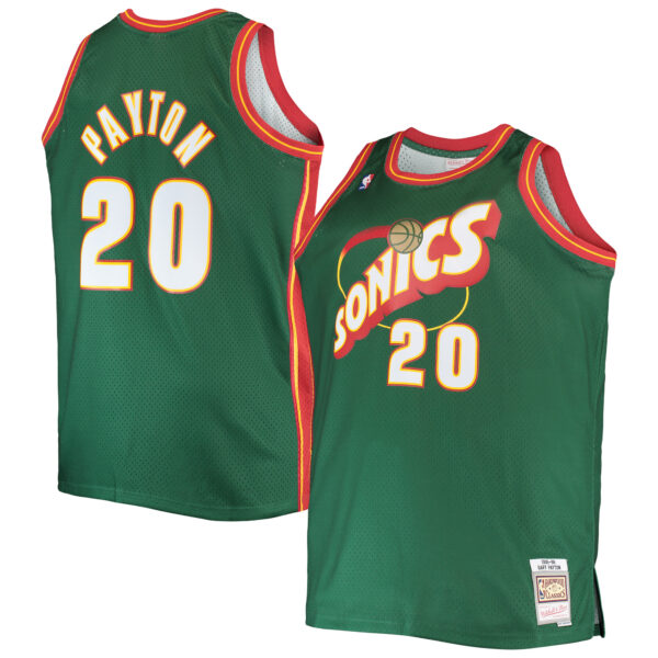 Men's Mitchell & Ness Gary Payton Green Seattle SuperSonics Big & Tall 1995/96 Hardwood Classics Swingman Jersey - Image 5