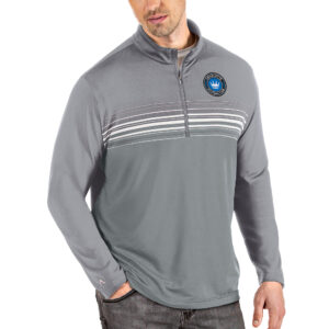 Men's Antigua Steel/Gray Charlotte FC Big & Tall Pace Quarter-Zip Pullover Jacket