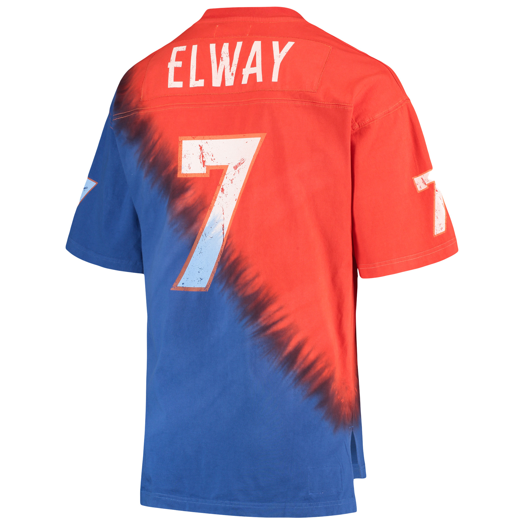 Men's Mitchell & Ness John Elway Orange/Royal Denver Broncos Retired Player Name & Number Diagonal Tie-Dye V-Neck T-Shirt - Image 4