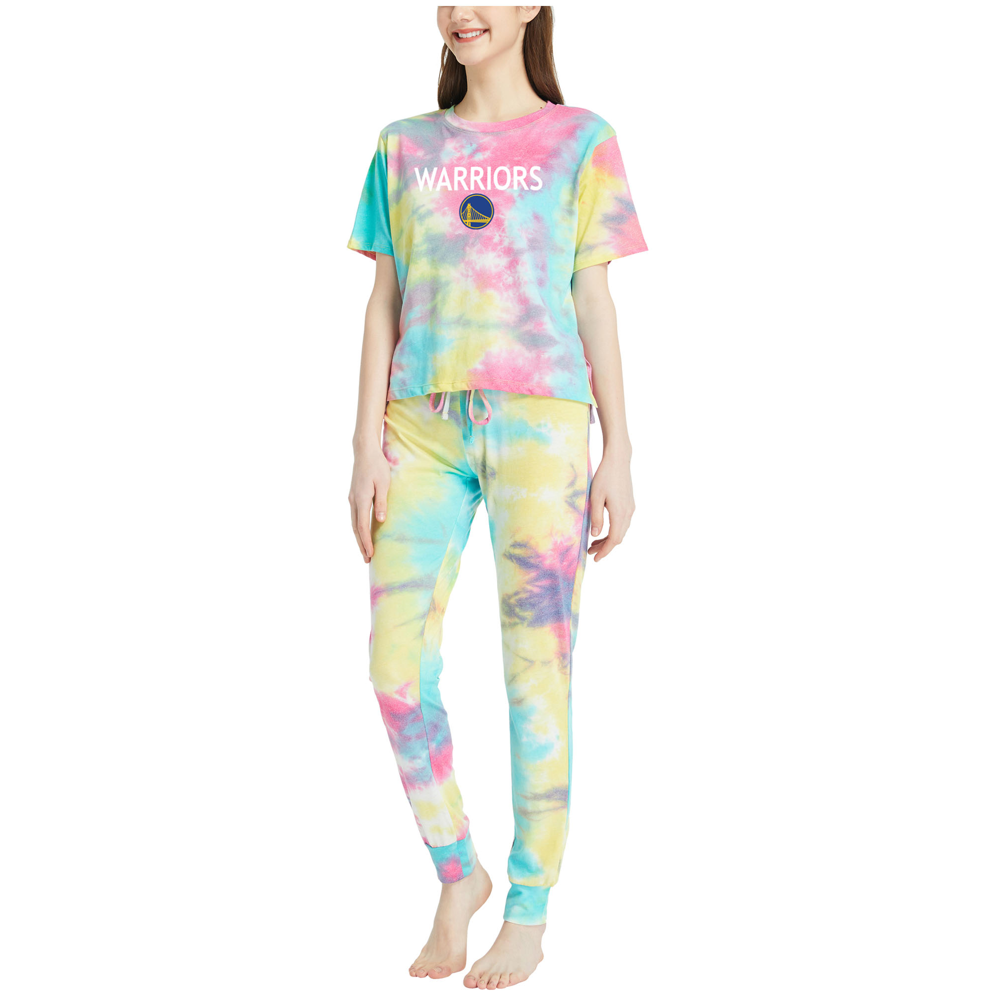 Women's Concepts Sport Golden State Warriors Velodrome Tie-Dye Top & Jogger Pants Set