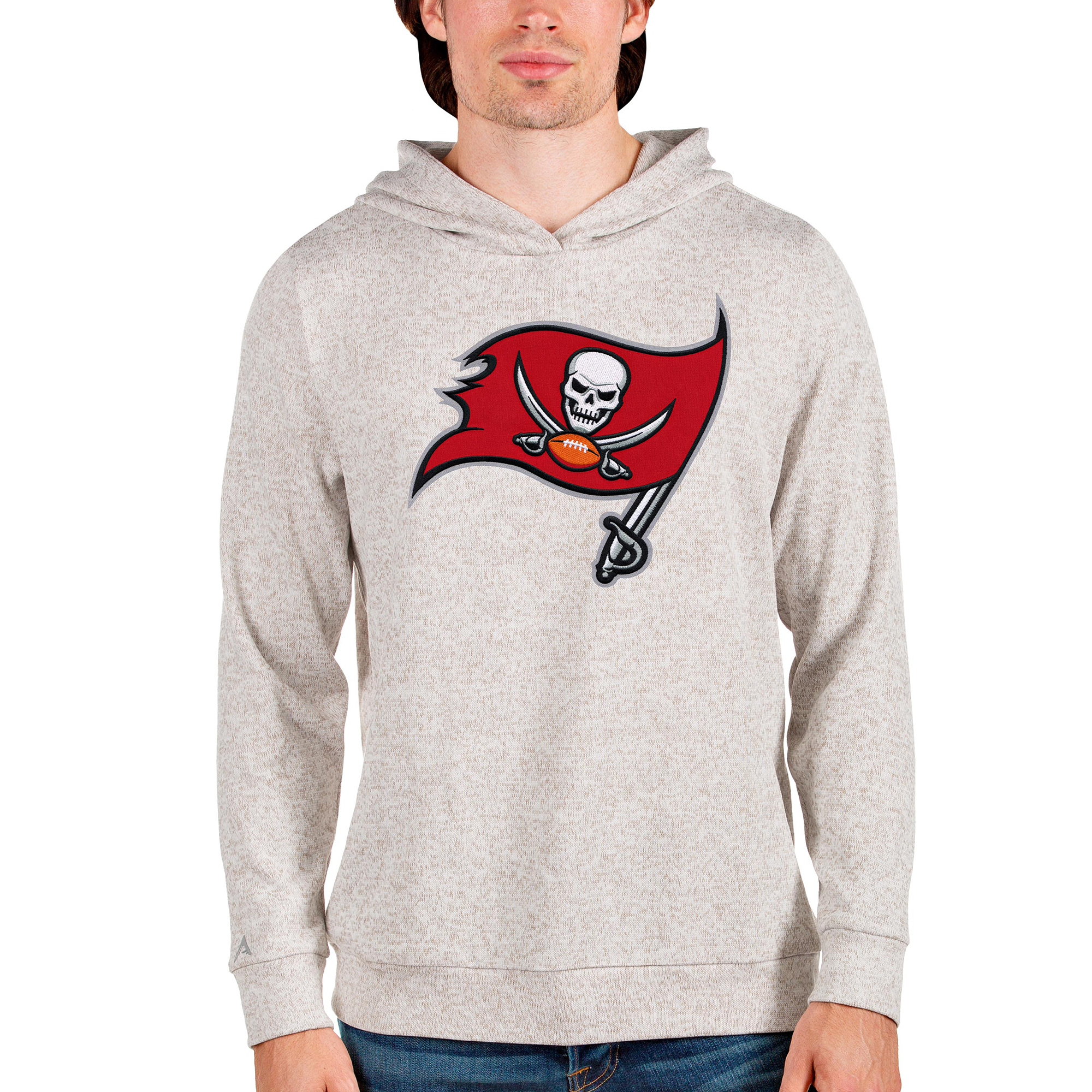Men's Antigua Oatmeal Tampa Bay Buccaneers Team Absolute Pullover Hoodie