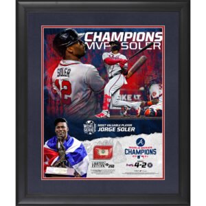 Fanatics Authentic Jorge Soler Atlanta Braves 2021 MLB World Series MVP Framed 16'' x 20'' Scores Collage with a Piece of Game-Used World Series Baseball - Limited Edition of 250