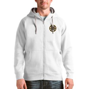Men's Antigua White Boston Bruins Logo Victory Full-Zip Hoodie