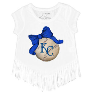 Girls Youth Tiny Turnip White Kansas City Royals Baseball Bow Fringe T-Shirt