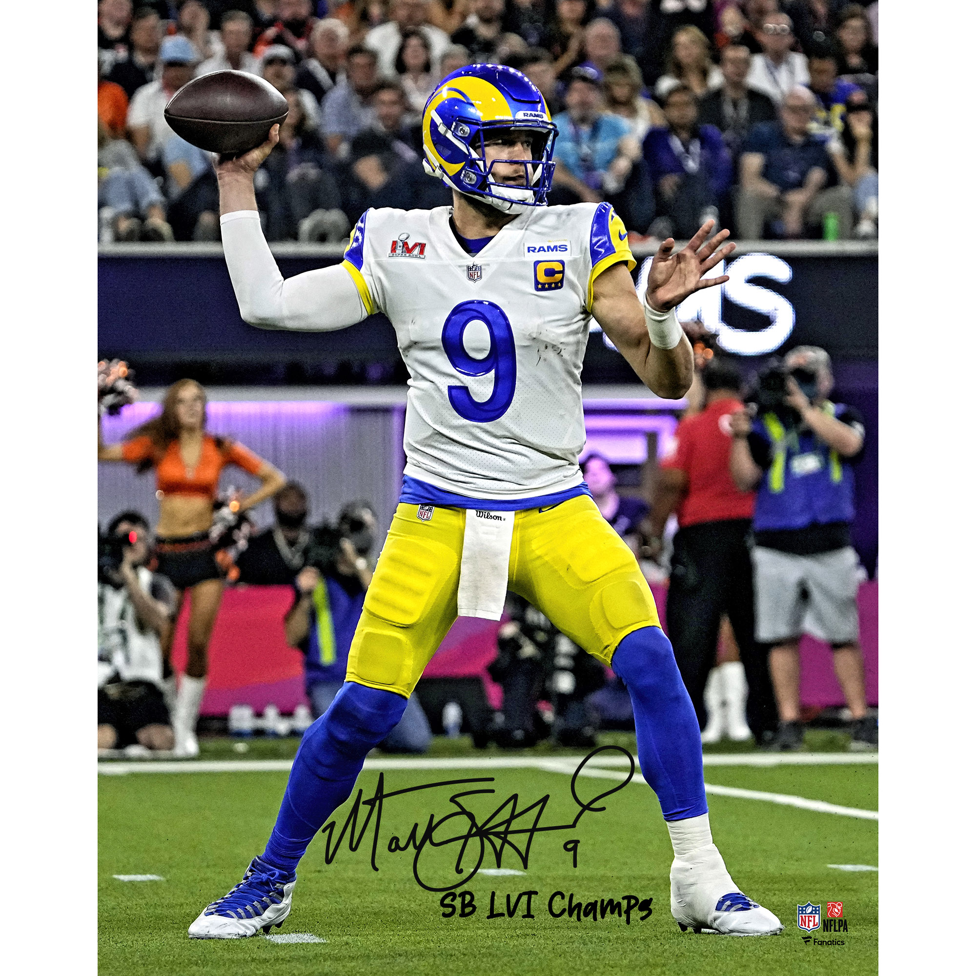 Matthew Stafford Los Angeles Rams Autographed Super Bowl LVI Champions 16'' x 20'' Action Photograph with "SB LVI Champs" Inscription