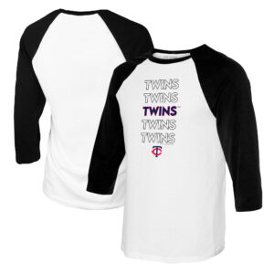 Women's Tiny Turnip White/Black Minnesota Twins Stacked 3/4-Sleeve Raglan T-Shirt