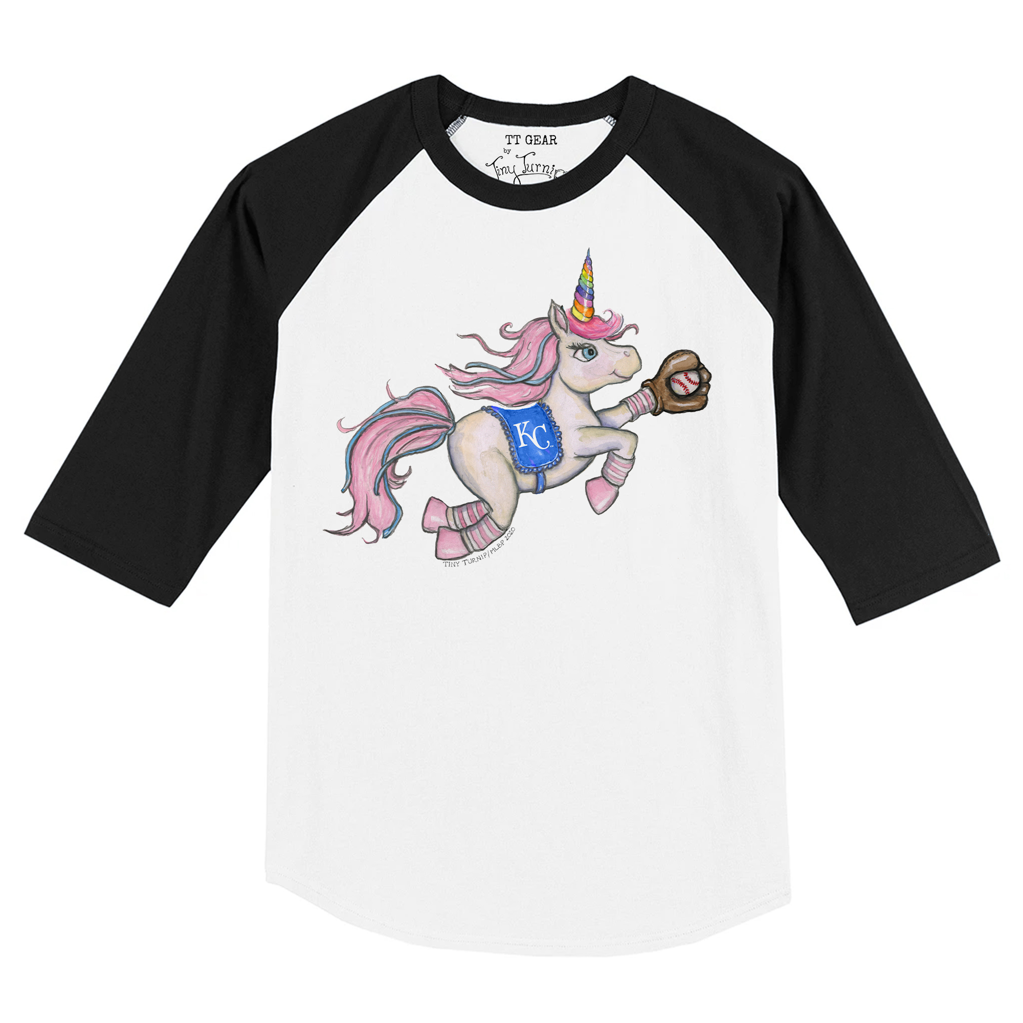 Infant Tiny Turnip White/Black Kansas City Royals Unicorn Raglan 3/4 Sleeve T-Shirt