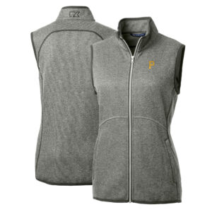 Women's Cutter & Buck Heathered Gray Pittsburgh Pirates Mainsail Sweater-Knit Full-Zip Vest