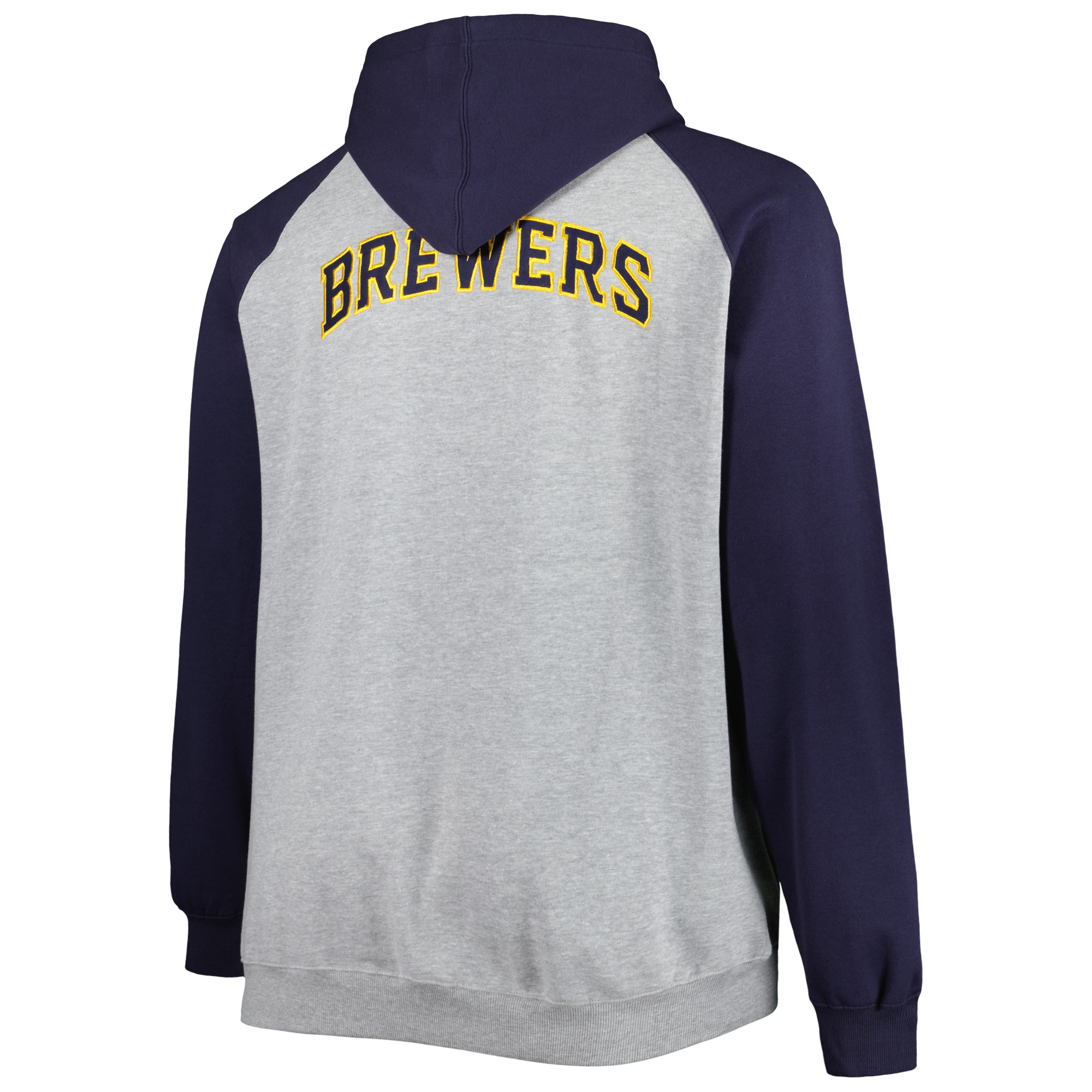 Men's Heather Gray/Navy Milwaukee Brewers Big & Tall Raglan Hoodie Full-Zip Sweatshirt - Image 4