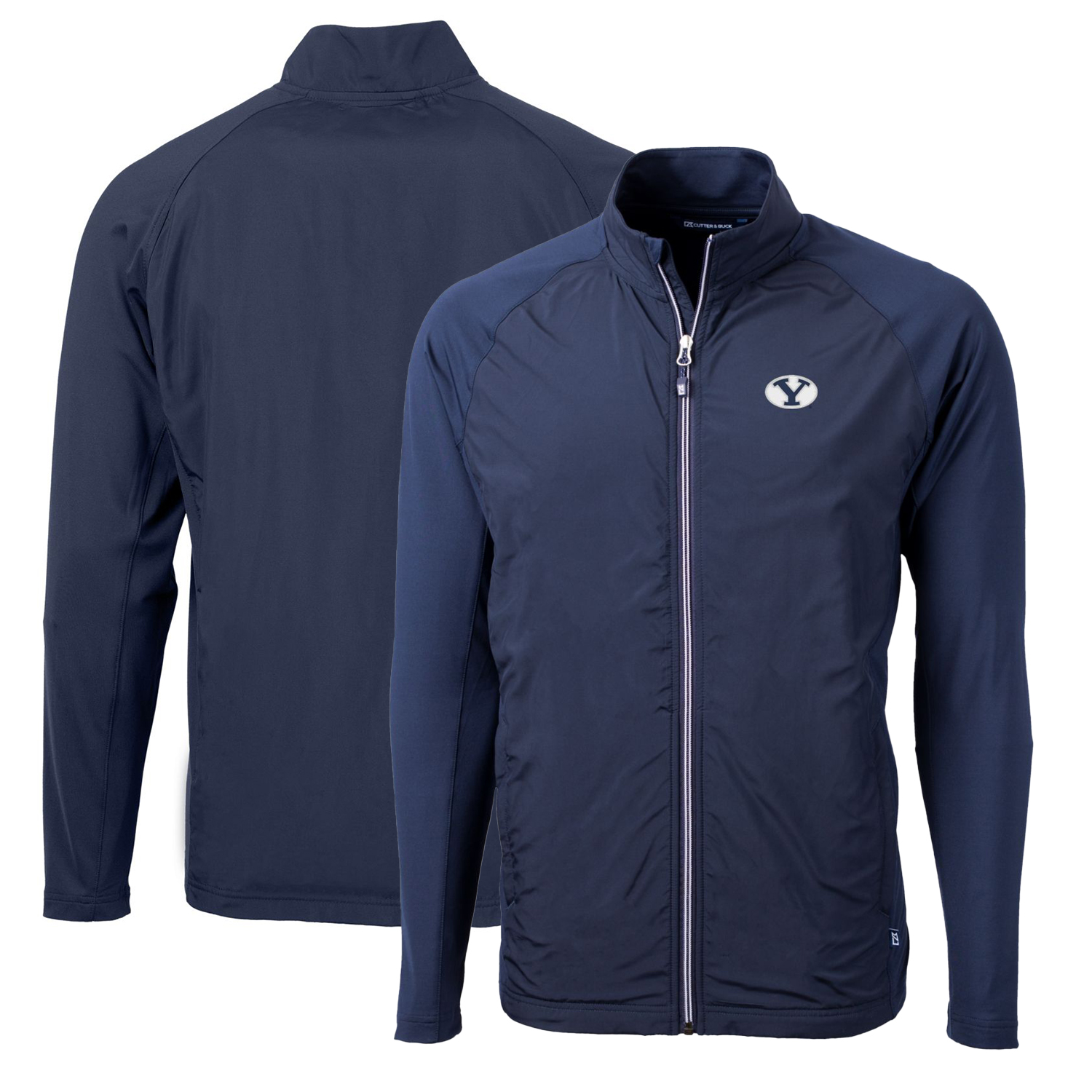 Men's Cutter & Buck Navy BYU Cougars Big & Tall Adapt Eco Knit Hybrid Recycled Full-Zip Jacket - Image 8