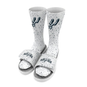 Men's ISlide White San Antonio Spurs Team Logo Speckle Socks & Slide Sandals Bundle
