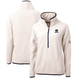 Women's Cutter & Buck Cream Green Bay Packers Americana Cascade Eco Sherpa Fleece Half-Zip Pullover Jacket