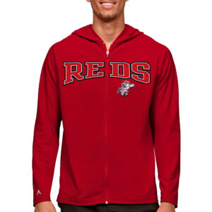Men's Antigua Red Cincinnati Reds Wordmark Legacy Full-Zip Hoodie