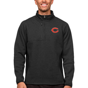 Men's Antigua Heathered Black Chicago Bears Course Quarter-Zip Pullover Top