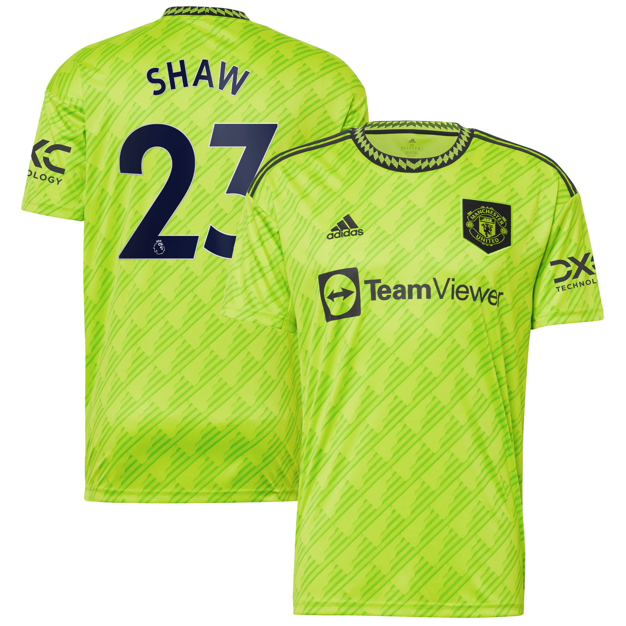 Men's adidas Luke Shaw Neon Green Manchester United 2022/23 Third Replica Player Jersey - Image 2