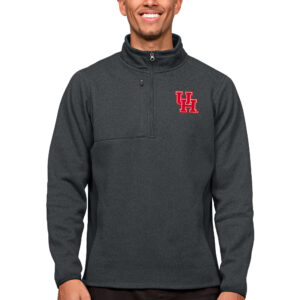 Men's Antigua Heather Charcoal Houston Cougars Course Quarter-Zip Pullover Top