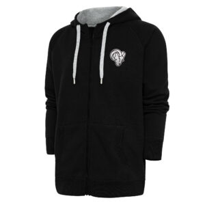 Men's Antigua Black Los Angeles Rams Metallic Logo Victory Full-Zip Hoodie