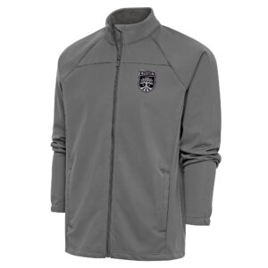 Men's Antigua Steel Austin FC Brushed Metallic Logo Links Full-Zip Golf Jacket