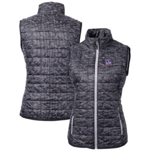 Women's Cutter & Buck Black New England Patriots Throwback Logo Rainier PrimaLoft Eco Printed Full-Zip Puffer Vest