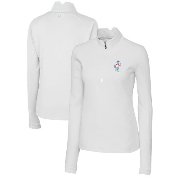 Women's Cutter & Buck White Houston Oilers Throwback Logo Traverse Stretch Quarter-Zip Pullover Top
