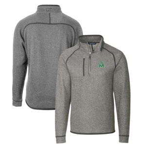 Men's Cutter & Buck Heather Gray Marshall Thundering Herd Mainsail Sweater-Knit Big & Tall Half-Zip Pullover Jacket