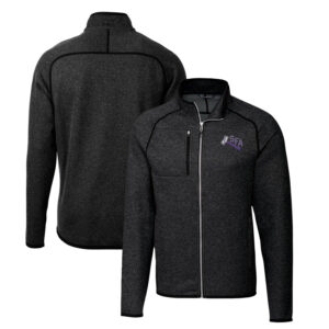 Men's Cutter & Buck Heather Charcoal Stephen F Austin Lumberjacks Mainsail Sweater-Knit Full-Zip Jacket