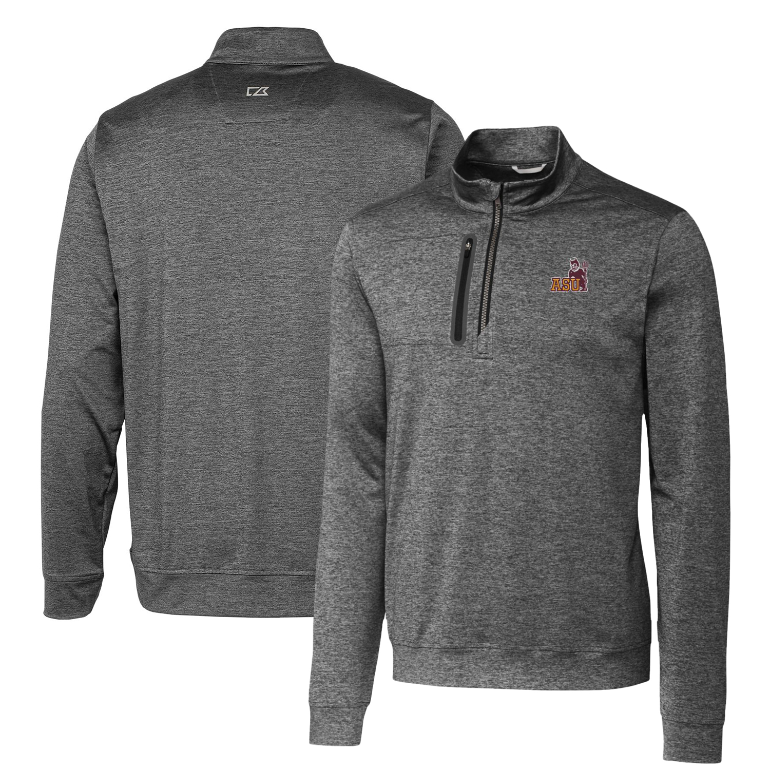 Men's Cutter & Buck Steel Arizona State Sun Devils Heathered Vault Stealth Quarter-Zip Pullover Top - Image 5
