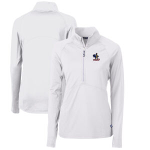 Women's Cutter & Buck White Delaware Fightin' Blue Hens Adapt Eco Knit Stretch Recycled Half-Zip Pullover Top