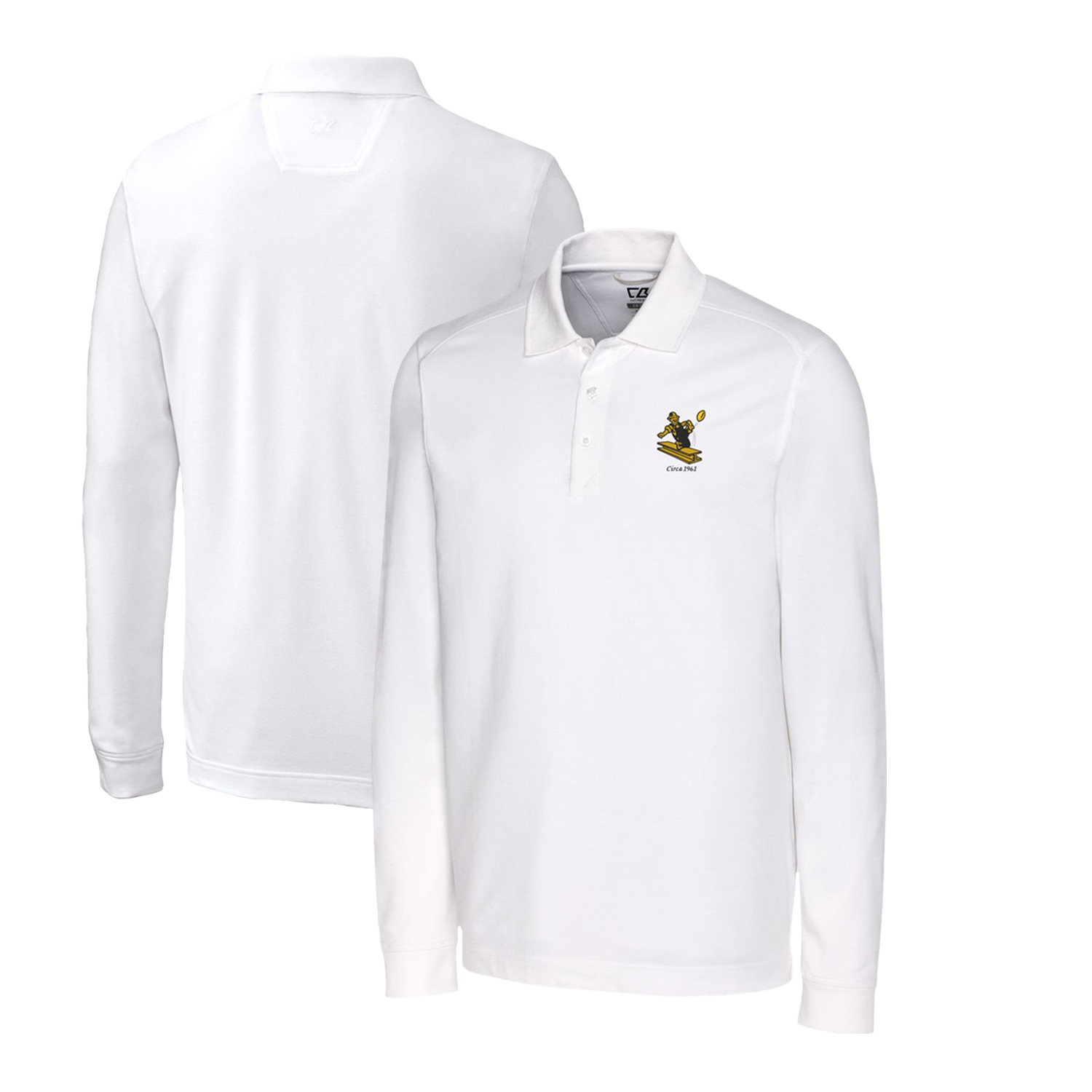 Men's Cutter & Buck White Pittsburgh Steelers Advantage Tri-Blend Pique Big & Tall Long Sleeve Throwback Polo