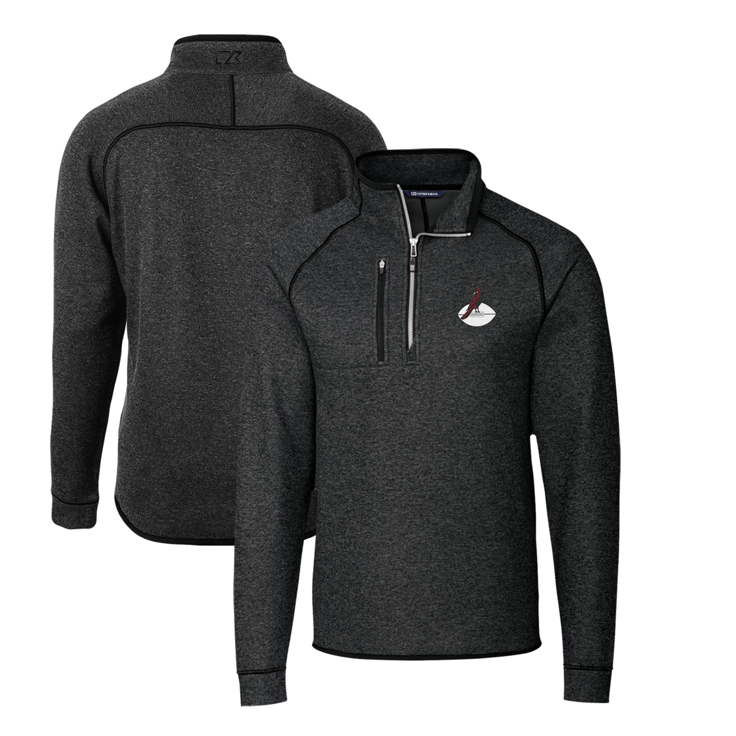 Men's Cutter & Buck Heather Charcoal Arizona Cardinals Mainsail Sweater-Knit Big & Tall Half-Zip Pullover Jacket