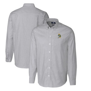 Men's Cutter & Buck Charcoal Green Bay Packers Throwback Logo Big & Tall Stretch Oxford Stripe Long Sleeve Button Down Shirt